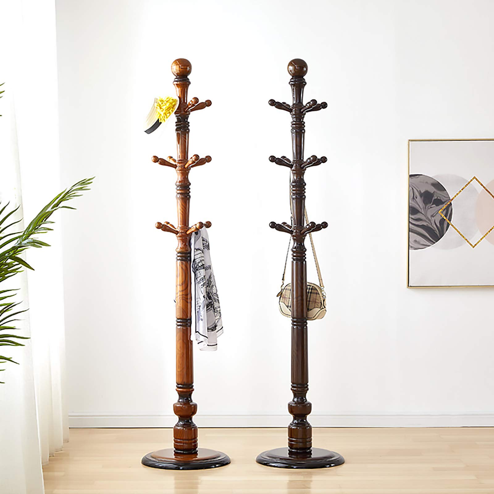 Amazon.co.jp: コートハンガー 天然木 倒れにくい 付き 12 フック と